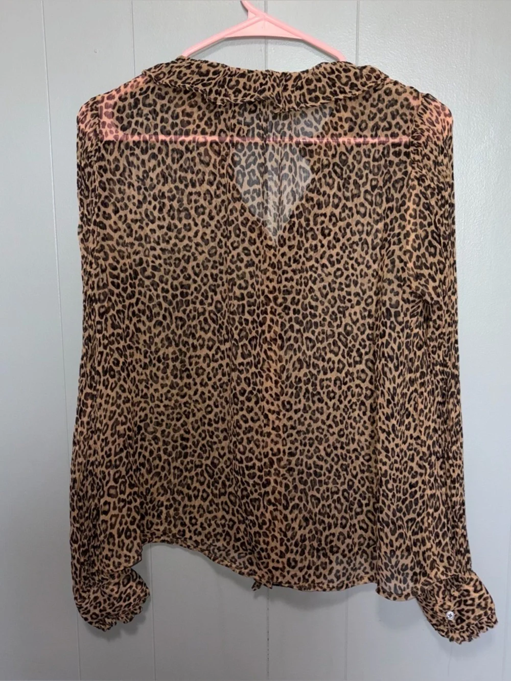 J. Crew Leopard Ruffle Button Up Crinkle Chiffon Long Sleeve Blouse Size 6